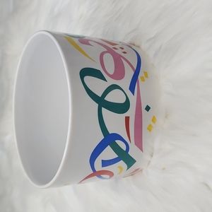 Vintage 1980s FTDA Ceramic Confetti and Ribbon Planter, Trinket Bowl, Soup Cup